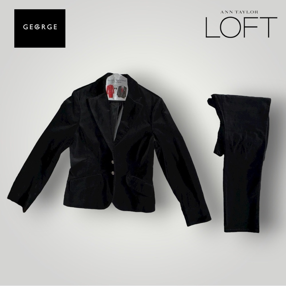 George Women’s Black Velvet Blazer Jacket & LOFT Velvet Trousers SET - Picture 3 of 16